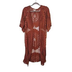 Rebellion rusty brown lace kimono. Size L.